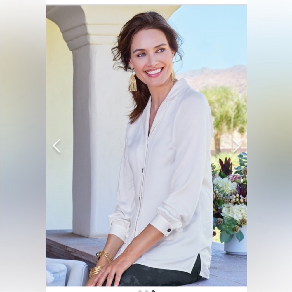 Soft Surroundings Women Keystone Shirt Cream Buttery Soft New Button Up Classic